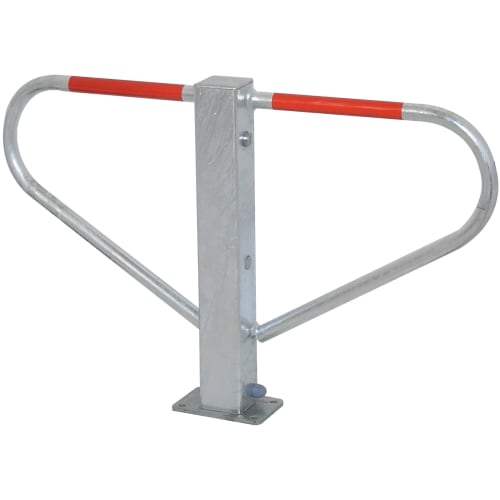 Parkplatzsperre SILVER aus Metall mit rotem Streifen zur Absperrung von Parkplätzen