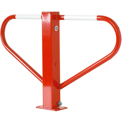 Rote Parkplatzsperre mit 8 mm Dreikant-Schloss und weiß-rotem Querbalken