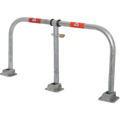 Parkplatzsperrbügel FLAT aus verzinktem Stahl mit Vorhängeschloss