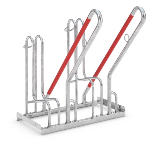 Metallischer Anlehnbügel Fahrrad 4500 mit rotem Schutzüberzug für Fahrräder