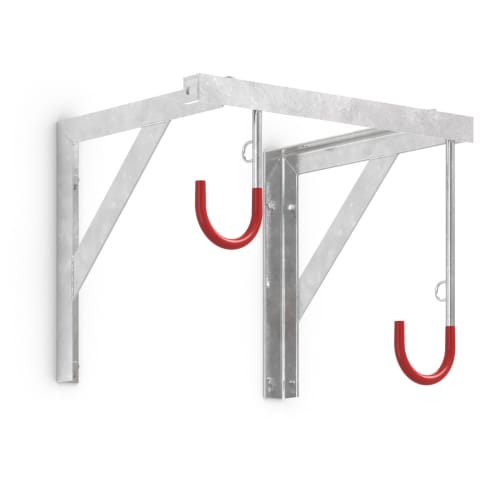 Fahrrad-Hängeparker LIFTSIDE 3800 aus verzinktem Stahl mit roten Haken zur Wandmontage