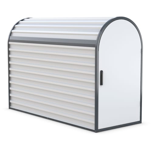 Weiße Fahrradgarage Fahrradbox PARIS mit abgerundetem Dach und grauem Rahmen