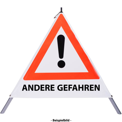 Faltsignal mit rotem Dreieck und Ausrufezeichen sowie Text ANDERE GEFAHREN