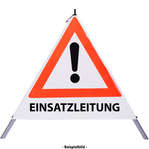 Faltsignal mit rotem Dreieck und Ausrufezeichen sowie Text Einsatzleitung