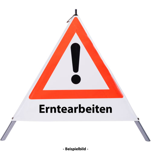 Faltsignal mit Warnsymbol und Text Erntearbeiten zur Kennzeichnung von Gefahrenstellen bei landwirtschaftlichen Arbeiten