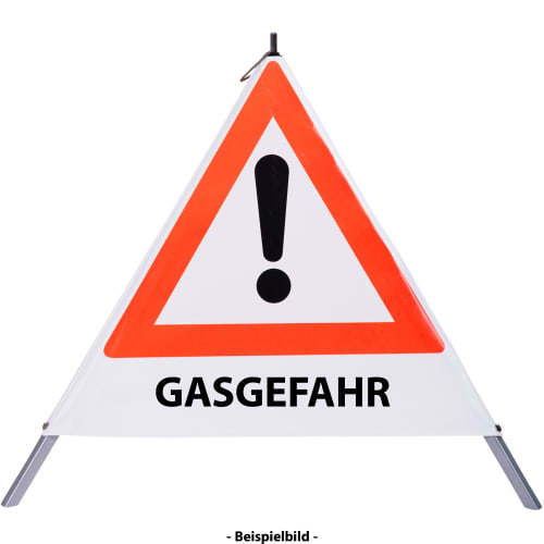 Faltsignal mit rotem Dreieck und Ausrufezeichen, Text GASGEFAHR