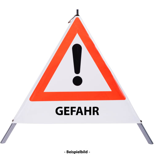 Faltsignal mit rotem Dreieck und Ausrufezeichen, Text GEFAHR, Warnschild für Gefahrenstellen