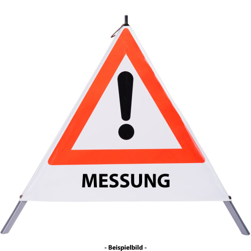 Faltsignal mit rotem Dreieck und Ausrufezeichen, darunter der Text MESSUNG
