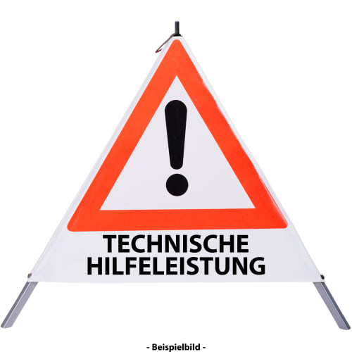 Faltsignal mit rotem Dreieck und Ausrufezeichen sowie Text TECHNISCHE HILFELEISTUNG