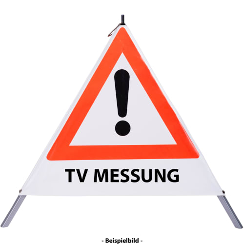 Faltsignal mit rotem Warn-Dreieck und Ausrufezeichen, Text TV MESSUNG