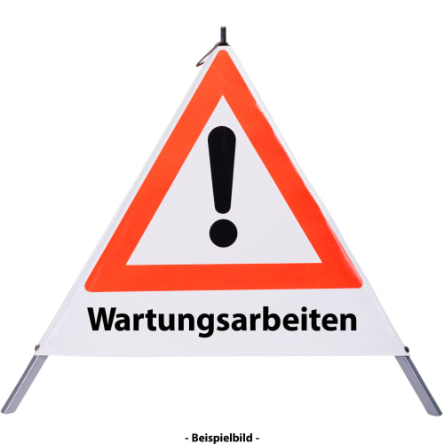 Faltsignal mit rotem Dreieck und Ausrufezeichen, Text Wartungsarbeiten