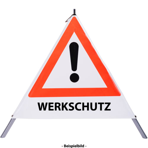 Faltsignal mit rotem Warndreieck und Ausrufezeichen, Text WERKSCHUTZ
