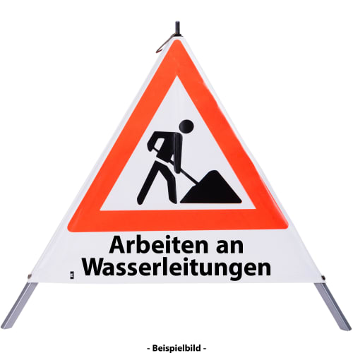 Faltsignal Baustelle mit Warnsymbol und Text Arbeiten an Wasserleitungen