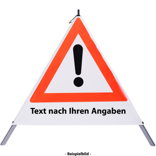 Faltsignal mit rotem Dreieck und Ausrufezeichen, Text nach Ihren Angaben