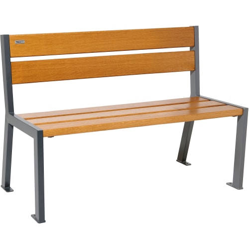 Holzbank SILAOS® mit kurzer Rückenlehne aus Holz und grauem Metallgestell