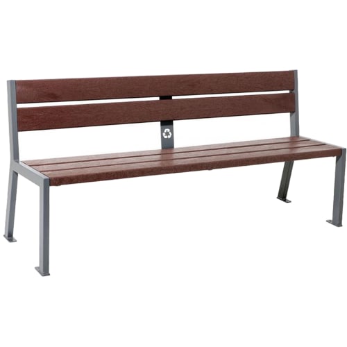 Sitzbank SILAOS mit kurzer Rückenlehne aus Recycling-Kunststoff und grauem Metallgestell