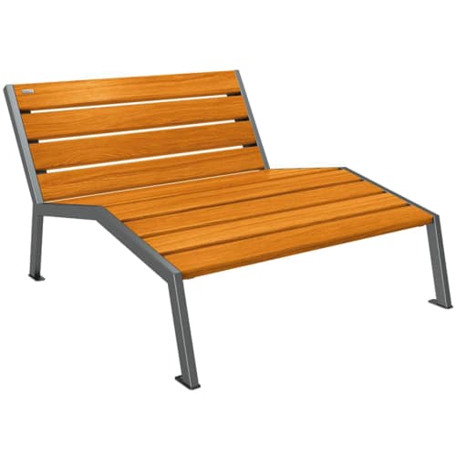 Liegebank SILAOS aus Eichenholz mit Stahlgestell, moderne Gartenliege mit Holzlatten