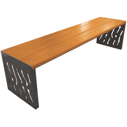 Sitzbank VENEDIG ohne Rückenlehne mit Holzsitzfläche und schwarzen Metallbeinen mit dekorativen Aussparungen