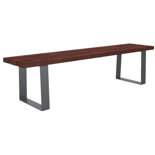 Parkbank RIGA aus Recycling-Kunststoff mit Stahlgestell ohne Rückenlehne in braun und grau