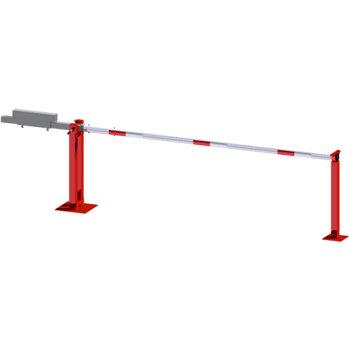 Wegschranke mit Gegengewicht und Auflagestütze in rot und weiß