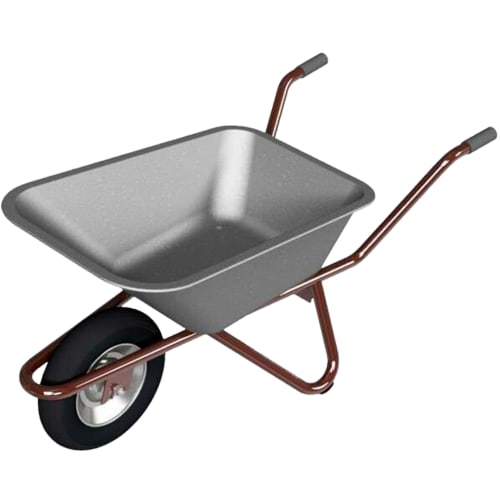 Schubkarre Geselle mit Tiefmulde 90 Liter ohne Drahteinlage, graue Mulde und brauner Rahmen