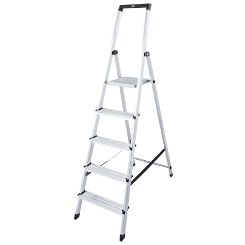 Aluminium Stufen-Stehleiter MONTO Solidy mit fünf Stufen und Sicherheitsbügel