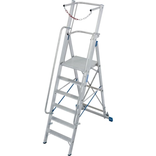 Stufen-Stehleiter STABILO aus Aluminium mit großer Plattform und Sicherheitsbügel
