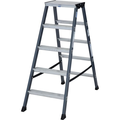 Stufen-Doppelleiter MONTO SePro D aus eloxiertem Aluminium mit rutschfesten Stufen und stabilen Seitenteilen