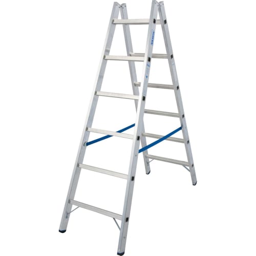 Aluminium Sprossen-Doppelleiter STABILO mit blauen Verstrebungen und rutschfesten Füßen