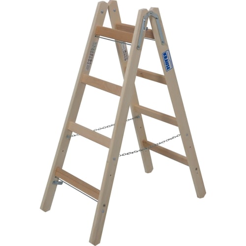 Sprossen-Doppelleiter STABILO aus Holz mit Metallketten und stabiler Konstruktion