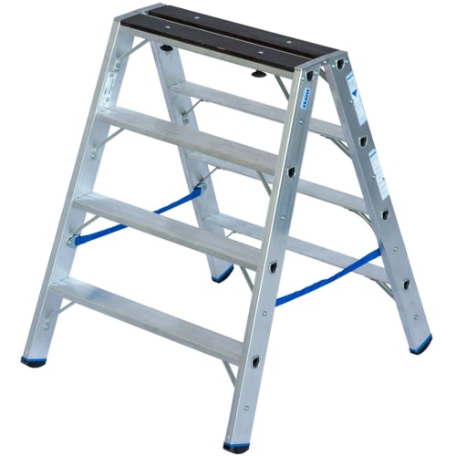 Stufen-Doppelleiter STABILO aus Aluminium mit Holzauflage und rutschfesten Stufen