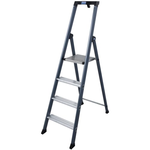 Stufen-Stehleiter MONTO SePro S eloxiert mit drei Stufen und Plattform
