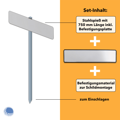 Parkplatzreservierer-Set Blanko mit Stahlspieß 750 mm Länge, Befestigungsplatte und Montagematerial zum Einschlagen