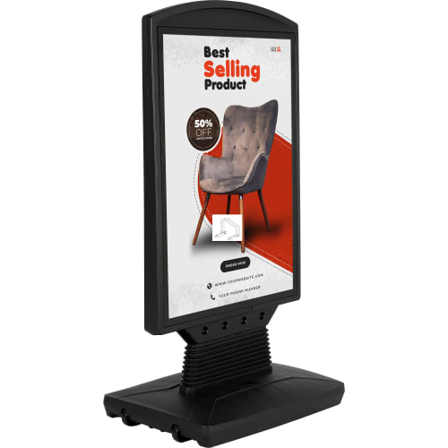 Kundenstopper WindSign Flex mit Werbeplakat für Best Selling Product und 50% Rabatt