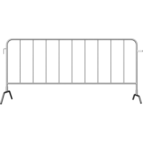 Absperrgitter Typ L aus Metall mit vertikalen Stäben und stabilen Standfüßen