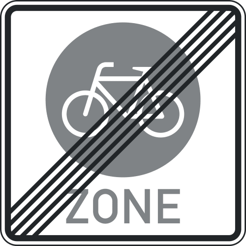 Verkehrszeichen Ende einer Fahrradzone VZ 244.4 mit durchgestrichenem Fahrrad und Schriftzug ZONE