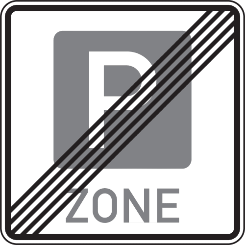 Verkehrszeichen VZ 314.2 Ende einer Parkraumbewirtschaftungszone mit durchgestrichenem P-Symbol und Schriftzug ZONE