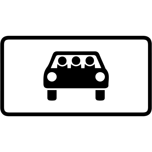 Verkehrszeichen Mehrfachbesetzte Personenkraftwagen mit mindestens drei Personen, schwarz-weiß Symbol eines Autos mit drei Insassen
