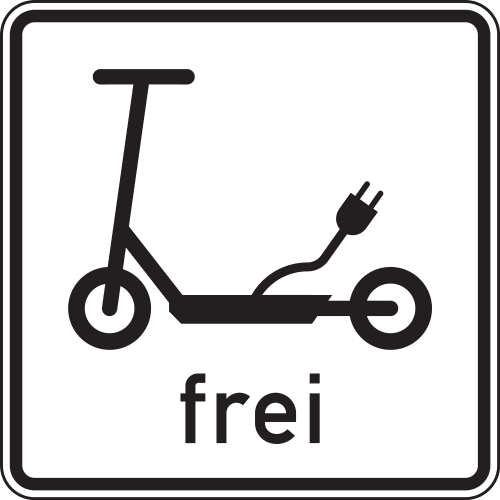 Verkehrszeichen Elektrokleinstfahrzeuge frei mit E-Scooter Symbol und Steckdosenstecker