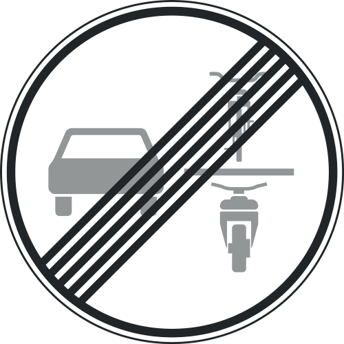Verkehrszeichen Ende des Verbots des Überholens von einspurigen Fahrzeugen für mehrspurige Kraftfahrzeuge und Krafträder mit Beiwagen, VZ 281.1