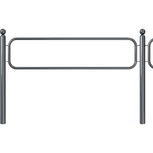 Absperrbarriere mit Kugelkopf-Stilpfosten aus Metall in dunkelgrauer Farbe