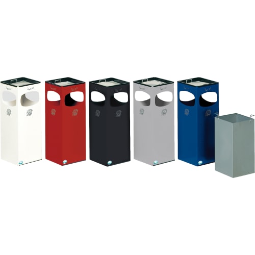 Abfallsammler 4-fach Einwurf mit Ascher aus Stahl in verschiedenen Farben