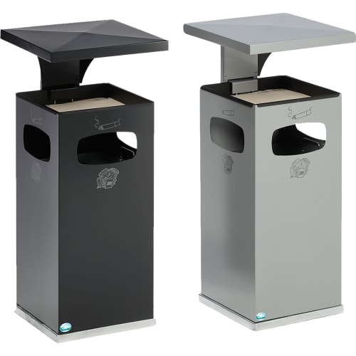 Abfallsammler B 32 und B 42 in schwarz und grau mit Ascher, Schutzdach und Inneneinsatz