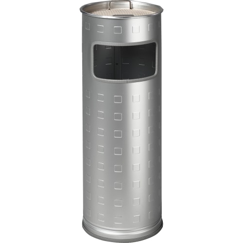 Abfallsammler Defesa aus Metall mit integriertem Ascher, silberfarben, zylindrisch mit quadratischem Muster