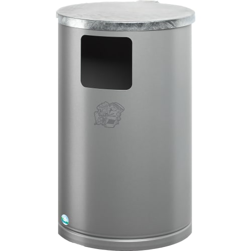Abfallsammler WR 1 grauer Abfalleimer mit offenem Einwurf und Metalldeckel zur Wand- oder Rohrbefestigung
