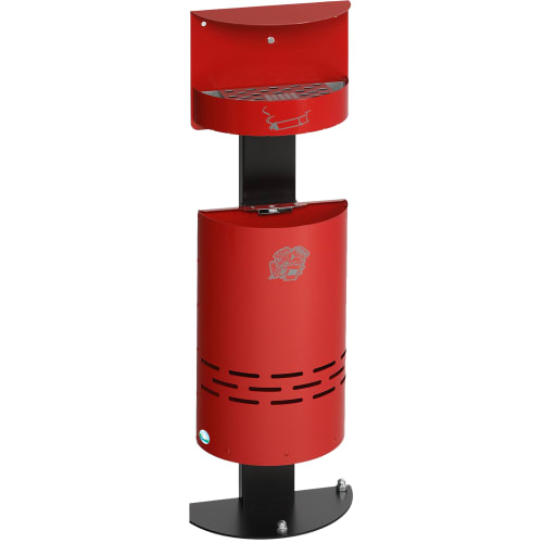 Rote Ascher- und Abfall-Kombination H 98 mit schwarzem Standfuß und Aschenbecher oben