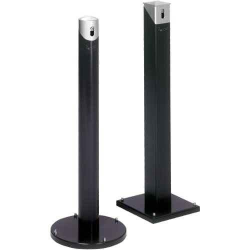 Ascher-Standsäule SG 105 R und SG 105 E, schwarze Metall-Ascher mit runder und quadratischer Basis