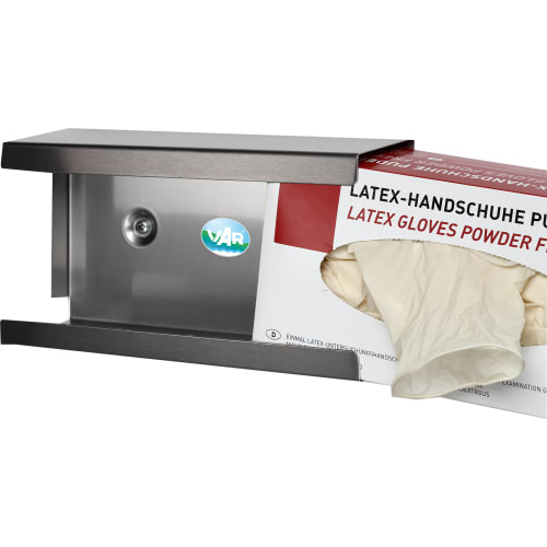 Edelstahl Handschuhhalter Hanska zum Einschieben mit Latex Handschuhen in Verpackung
