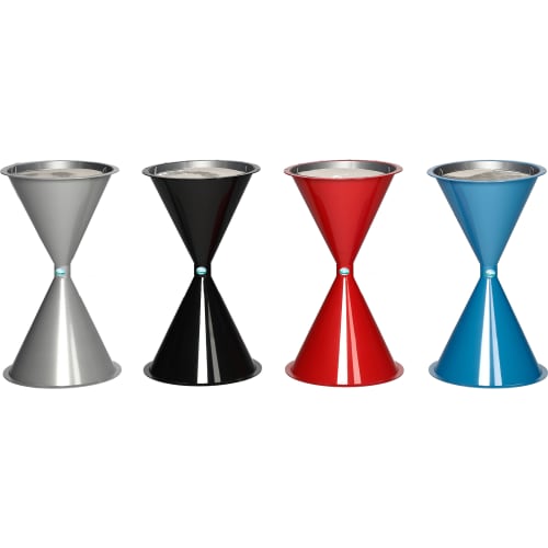 Kunststoff-Standascher in den Farben grau, schwarz, rot und blau, konisch geformt mit Metallgitter oben