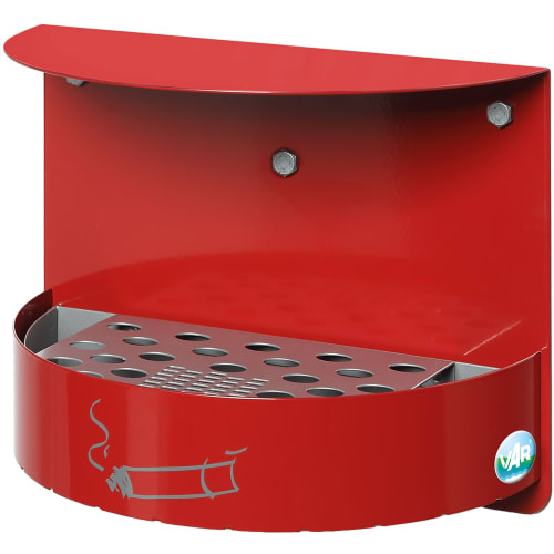 Roter Wandascher H 23 aus Metall mit Lochblech und Zigarettensymbol